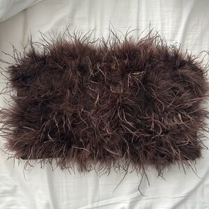 Nasty Gal strapless brown feather top (US 14)